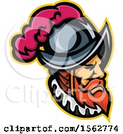 Clipart Of A Spanish Conquistador Mascot Wearing A Morion Hat Royalty Free Vector Illustration