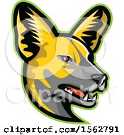 Poster, Art Print Of African Wild Dog Mascot Head Facing Right