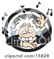 Happy White Haired Music Conductor Surrounded By Music Notes Waving His Wand