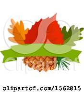 Poster, Art Print Of Seasonal Fall Autumn Design With A Pinecone And Leaves
