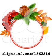Poster, Art Print Of Seasonal Fall Autumn Design With A Pinecone Berries And Leaves