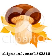 Poster, Art Print Of Seasonal Fall Autumn Design With A Mushroom And Leaves