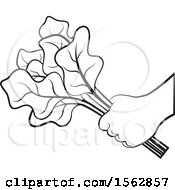 Clipart Of A Black And White Hand Holding Radish Leaves Royalty Free Vector Illustration by Lal Perera
