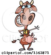 Clipart Of A Cartoon Cow Standing Upright And Waving Royalty Free Vector Illustration