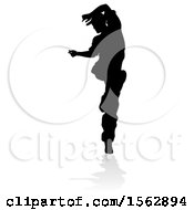 Clipart Of A Silhouetted Male Hip Hop Dancer With A Reflection Or Shadow On A White Background Royalty Free Vector Illustration