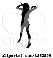 Clipart Of A Silhouetted Female Dancer With A Reflection Or Shadow On A White Background Royalty Free Vector Illustration