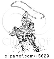 Cowboy Swinging A Lasso While Riding A Horse Clipart Illustration