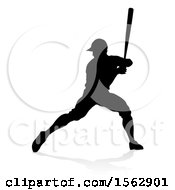 Poster, Art Print Of Black Silhouetted Baseball Player Batting With A Reflection On A White Background
