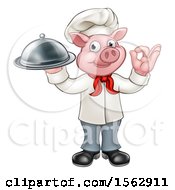 Poster, Art Print Of Chef Pig Holding A Cloche And Gesturing Perfect