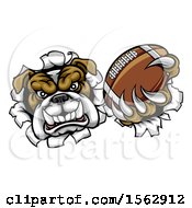 Poster, Art Print Of Tough Bulldog Monster Sports Mascot Holding Out A Basketball In One Clawed Paw And Breaking Through A Wall