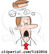 Clipart Of A Cartoon White Business Man Blowing His Top Royalty Free Vector Illustration