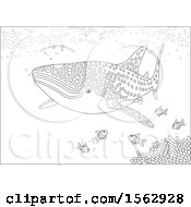 Poster, Art Print Of Lineart Whale Shark And Fish Over A Reef