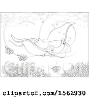 Poster, Art Print Of Lineart Stingray And Fish Over A Reef