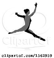 Poster, Art Print Of Silhouetted Ballerina Dancing With A Reflection Or Shadow On A White Background