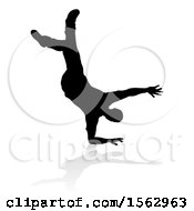 Silhouetted Male Hip Hop Dancer With A Reflection Or Shadow On A White Background