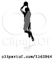 Clipart Of A Silhouetted Basketball Player With A Reflection Or Shadow On A White Background Royalty Free Vector Illustration