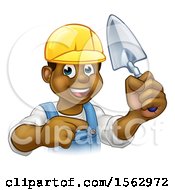 Clipart Of A Black Male Mason Worker Holding A Trowel And Pointing Royalty Free Vector Illustration