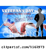 Poster, Art Print Of Black Silhouetted Soldier With An American Flag And Sky With Text