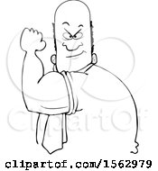 Clipart Of A Lineart Strong Black Man Flexing His Big Arm Muscles And Flashing A Tough Face Royalty Free Vector Illustration