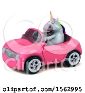 Clipart Of A 3d Chubby Unicorn Driving A Convertible On A White Background Royalty Free Illustration