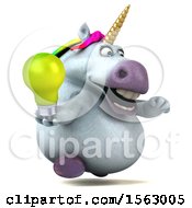 Clipart Of A 3d Chubby Unicorn Holding A Light Bulb On A White Background Royalty Free Illustration
