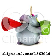 Clipart Of A 3d Chubby Unicorn Holding A Recycle Bin On A White Background Royalty Free Illustration