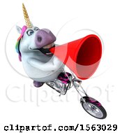Clipart Of A 3d Chubby Unicorn Biker Riding A Chopper Motorcycle On A White Background Royalty Free Illustration