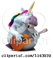 Clipart Of A 3d Chubby Unicorn Playing A Guitar On A White Background Royalty Free Illustration
