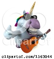 Clipart Of A 3d Chubby Unicorn Holding A Guitar On A White Background Royalty Free Illustration