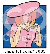 Poster, Art Print Of Snobbish Blond Caucasian Woman In A Pink Hat And Dress Filing Her Nails While Ignoring Everyone Else