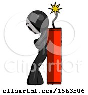Poster, Art Print Of Black Little Anarchist Hacker Man Leaning Against Dynimate Large Stick Ready To Blow