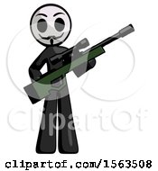 Black Little Anarchist Hacker Man Holding Sniper Rifle Gun