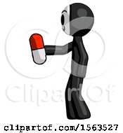 Poster, Art Print Of Black Little Anarchist Hacker Man Holding Red Pill Walking To Left