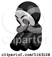 Poster, Art Print Of Black Little Anarchist Hacker Man Sitting With Head Down Facing Angle Left