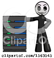 Poster, Art Print Of Black Little Anarchist Hacker Man With Server Rack Leaning Confidently Against It