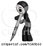 Poster, Art Print Of Black Little Anarchist Hacker Man Cutting With Large Scalpel