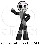 Black Little Anarchist Hacker Man Waving Right Arm With Hand On Hip