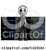 Poster, Art Print Of Black Little Anarchist Hacker Man With Server Racks In Front Of Two Networked Systems