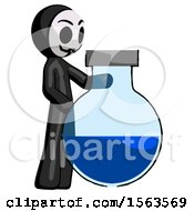 Poster, Art Print Of Black Little Anarchist Hacker Man Standing Beside Large Round Flask Or Beaker