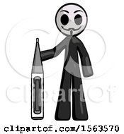 Black Little Anarchist Hacker Man Standing With Large Thermometer