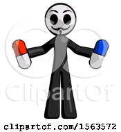 Poster, Art Print Of Black Little Anarchist Hacker Man Holding A Red Pill And Blue Pill