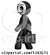 Black Little Anarchist Hacker Man Walking With Briefcase To The Left