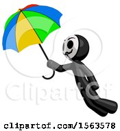 Poster, Art Print Of Black Little Anarchist Hacker Man Flying With Rainbow Colored Umbrella