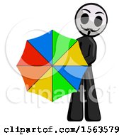 Poster, Art Print Of Black Little Anarchist Hacker Man Holding Rainbow Umbrella Out To Viewer