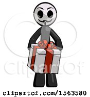 Poster, Art Print Of Black Little Anarchist Hacker Man Gifting Present With Large Bow Front View