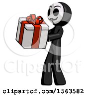 Poster, Art Print Of Black Little Anarchist Hacker Man Presenting A Present With Large Red Bow On It