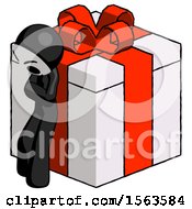 Poster, Art Print Of Black Little Anarchist Hacker Man Leaning On Gift With Red Bow Angle View