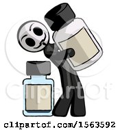 Poster, Art Print Of Black Little Anarchist Hacker Man Holding Large White Medicine Bottle With Bottle In Background