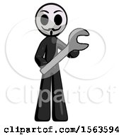 Black Little Anarchist Hacker Man Holding Large Wrench With Both Hands