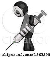 Black Little Anarchist Hacker Man Using Syringe Giving Injection